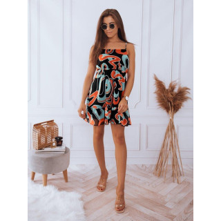 Črna obleka brez naramnic s potiskom