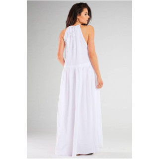 Ženska bela maxi obleka z razporki