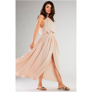 Bež maxi obleka z razporki