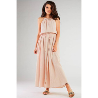Bež maxi obleka z razporki