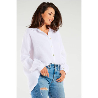 Bela ženska oversize majica z dolgimi rokavi