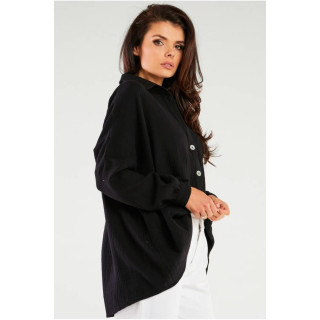 Črna ženska oversize majica z dolgimi rokavi
