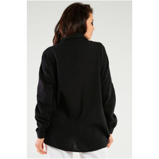 Črna ženska oversize majica z dolgimi rokavi