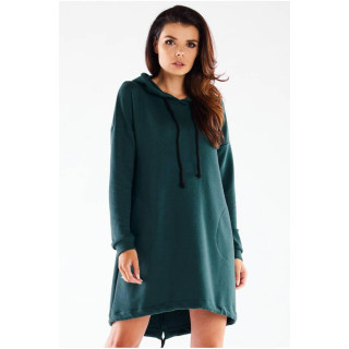 Zelena asimetrična obleka s kapuco