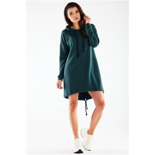 Zelena asimetrična obleka s kapuco