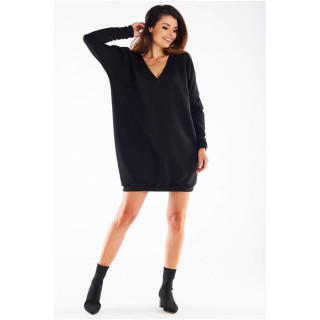 Ženska črna oversize obleka z dolgimi rokavi