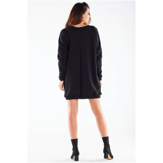 Ženska črna oversize obleka z dolgimi rokavi