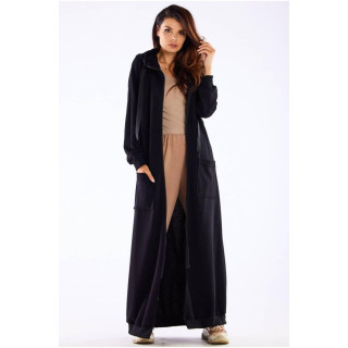 Dolg črn pulover s kapuco