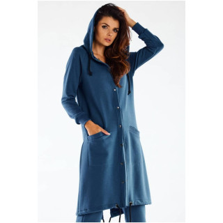 Ženski dolgi pulover v modri barvi