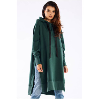 Ženski zelen oversize pulover z razporki