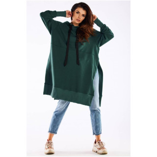Ženski zelen oversize pulover z razporki