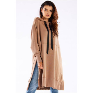Oversize jopica z razporki v bež barvi