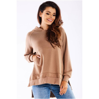 Bež asimetričen pulover z razporki