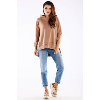 Bež asimetričen pulover z razporki