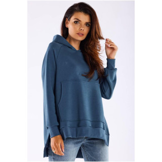 Moder asimetričen ženski pulover z razporki