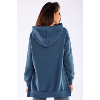 Moder asimetričen ženski pulover z razporki