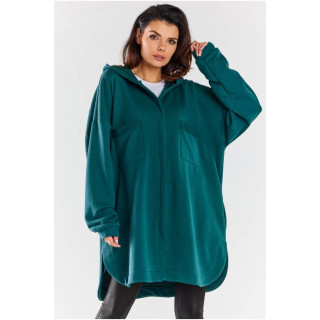 Zelen ženski oversized pulover s kapuco