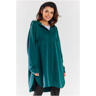 Zelen ženski oversized pulover s kapuco