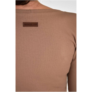 Rebrasta bež majica z dolgimi rokavi