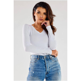 Bela ženska osnovna majica s kratkimi rokavi z v izrezom