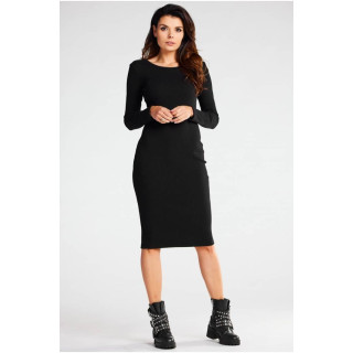 Ženska rebrasta obleka v črni barvi