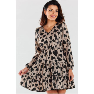 Vzorčasta bež obleka z volančkom