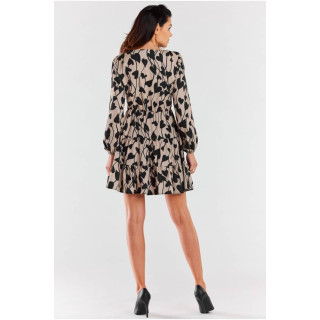 Vzorčasta bež obleka z volančkom