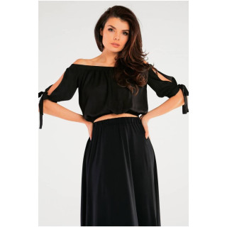 Ženska črna bluza z zavezanimi rokavi