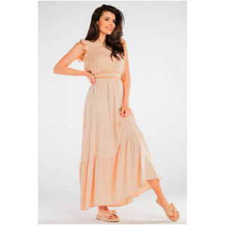 Žensko bež maxi krilo z volančkom