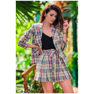 Bež ohlapne kratke hlače s karirastim vzorcem