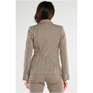 Ženska rjava karirasta jakna z dvojnim zapenjanjem