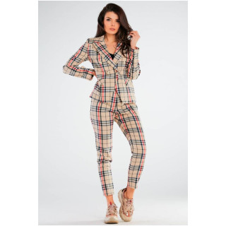 Ženske kariraste hlače v bež barvi