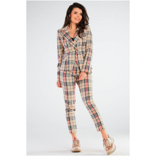 Ženske kariraste hlače v bež barvi