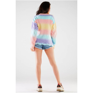 Barvit ohlapen pulover z v-izrezom