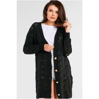 Dolg ženski pulover z gumbi v črni barvi