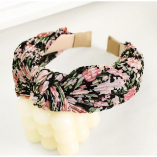 Črn naglavni trak s cvetovi in vozlom