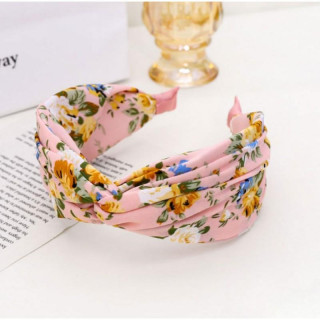 Ženski naglavni trak z rožnatimi rožicami in vozlom