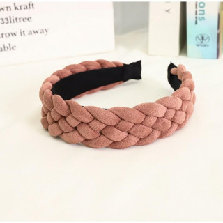 Ženski pleten naglavni trak v roza barvi