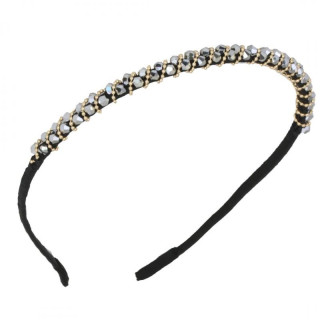 Ženski naglavni trak s kristali v sivi barvi