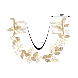 Poročni naglavni trak z listi in biseri