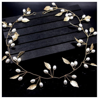 Poročni naglavni trak z listi in biseri