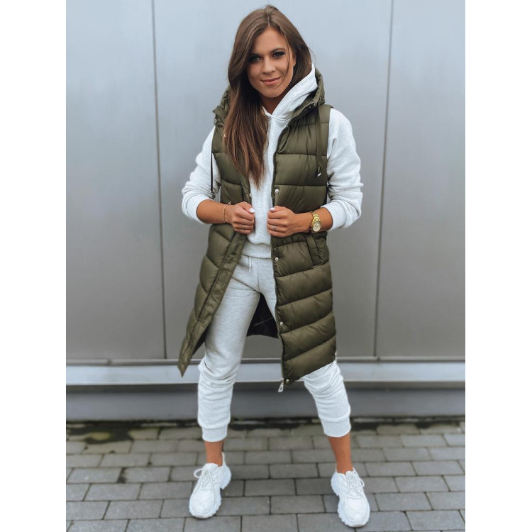 Temno zelen prešit telovnik za ženske