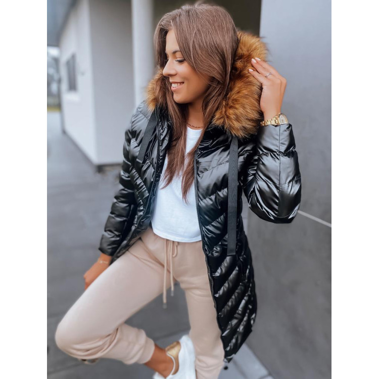 Ženska črna prešita jakna