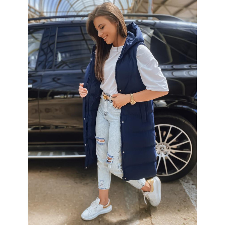 Ženski dolgi brezrokavnik temno modre barve