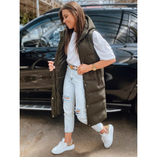 Zelen dolg ženski brezrokavnik s kapuco