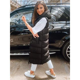 Dolg ženski telovnik v črni barvi