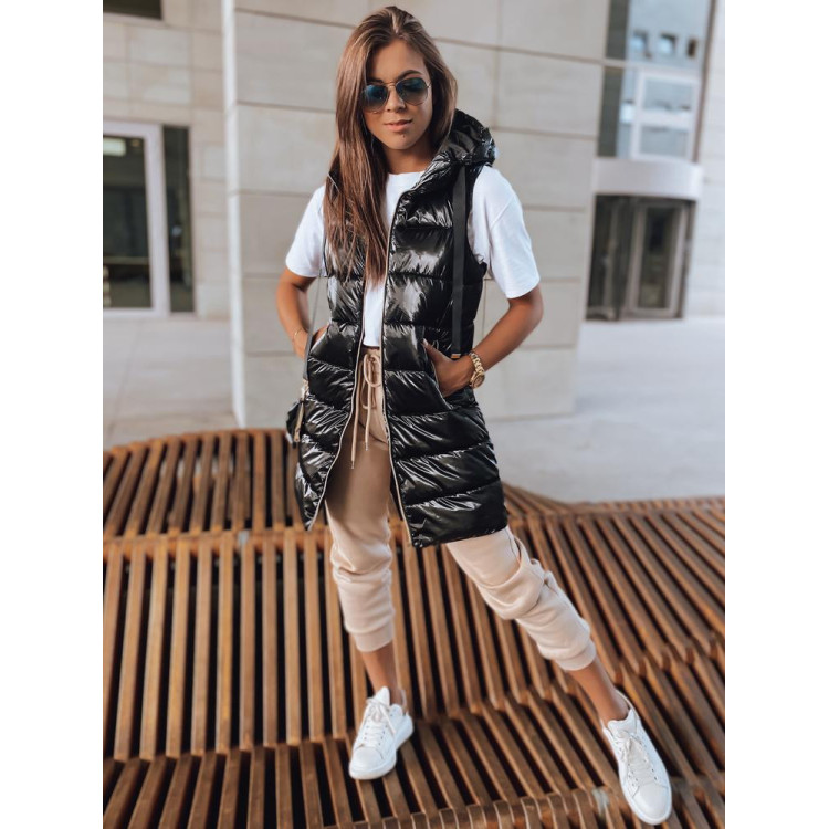 Prešit ženski brezrokavnik v črni barvi