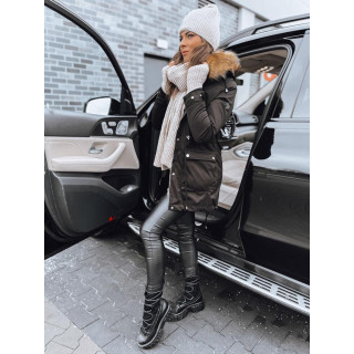 Ženska črna parka s krznom