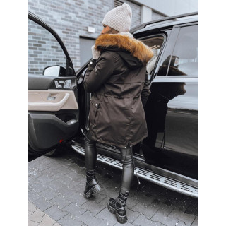 Ženska črna parka s krznom