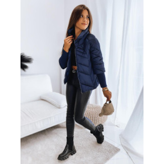 Temno modra prešita jakna z velikim ovratnikom